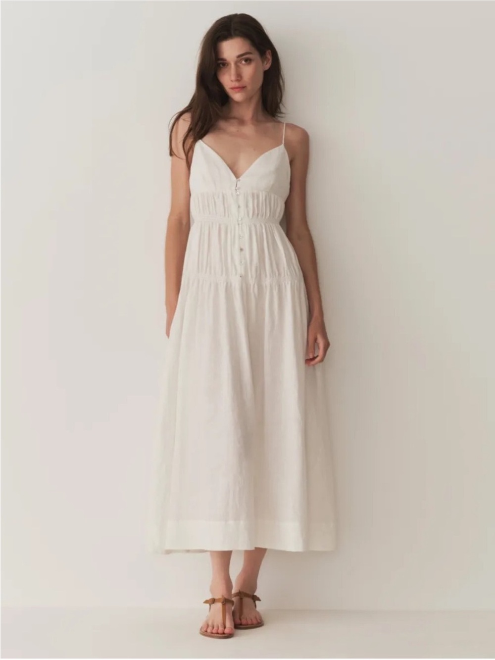 $450 Gorgeous DOEN Midi white dress with straps 100% linen